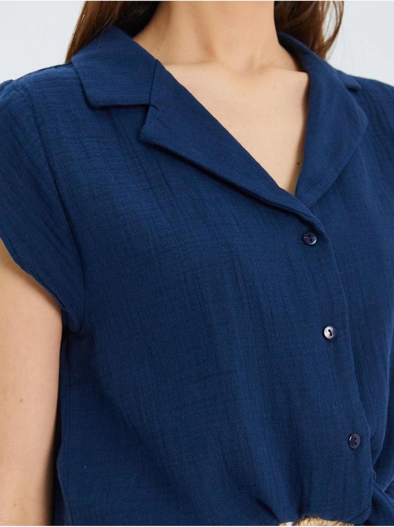 Chemise courte avec détail nœud mixray Bleu marine - Kiabi