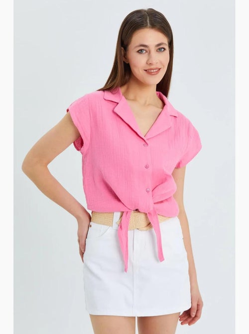 Chemise courte avec détail nœud mixray - Kiabi