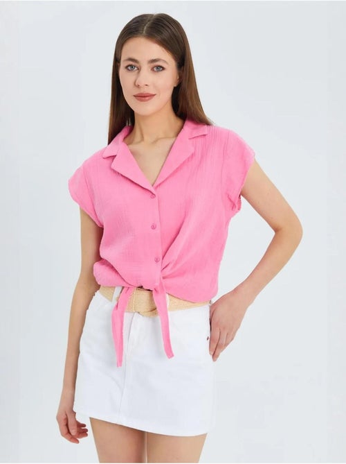Chemise courte avec détail nœud mixray - Kiabi