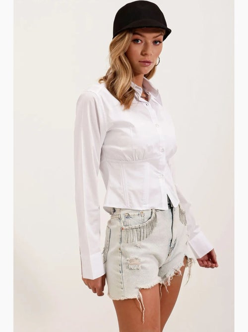 Chemise courte boutonnée en popeline ajustée bdart - Kiabi Chemise courte boutonnée en popeline ajustée bdart - Kiabi