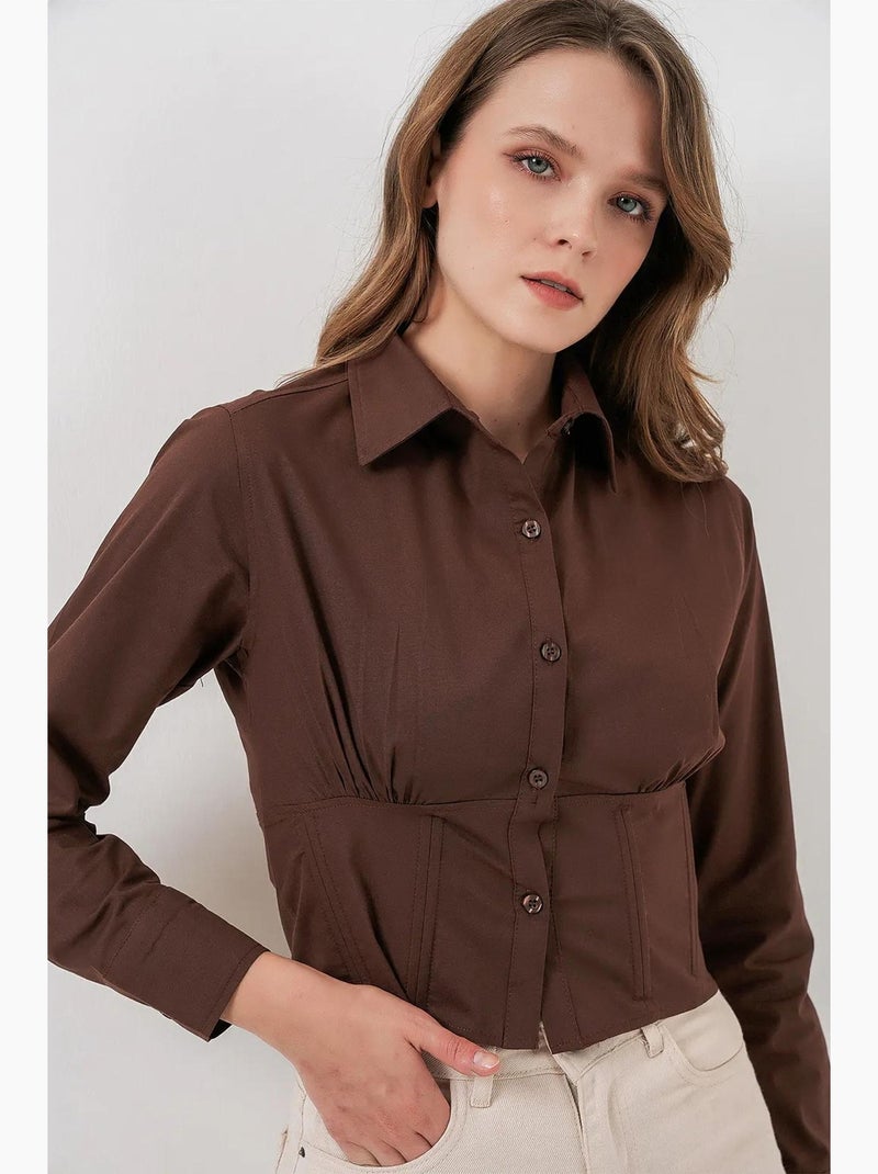 Chemise courte boutonnée en popeline ajustée bdart Marron chocolat - Kiabi