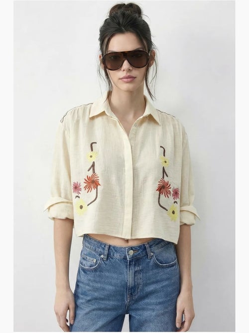 Chemise courte brodée avec fermeture boutonnée lucci - Kiabi