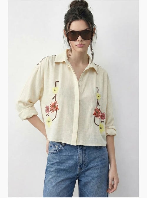 Chemise courte brodée avec fermeture boutonnée lucci - Kiabi