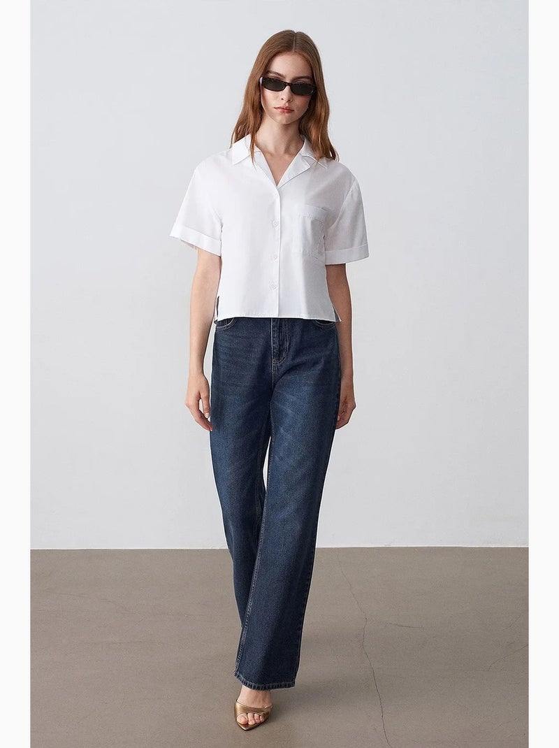 Chemise courte en popeline de coton pour femme dilvin Blanc - Kiabi