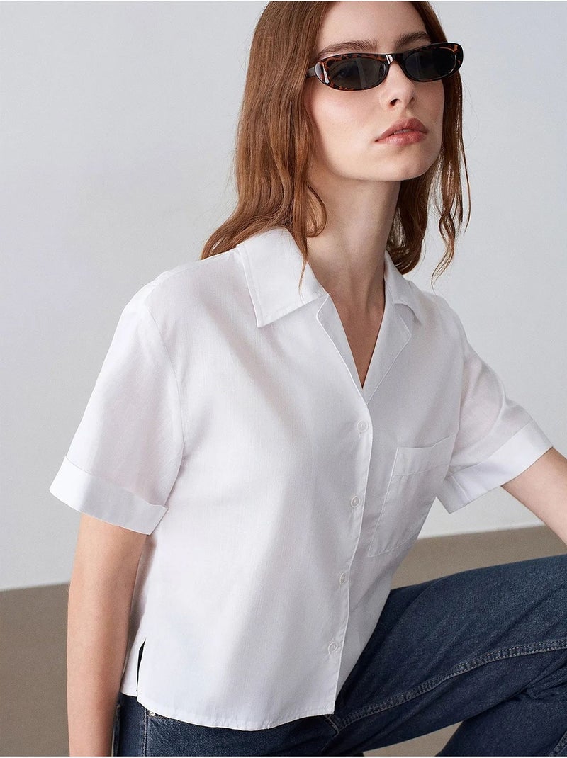 Chemise courte en popeline de coton pour femme dilvin Blanc - Kiabi