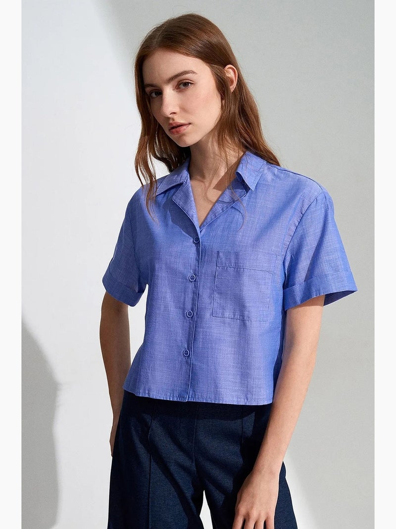 Chemise courte en popeline de coton pour femme dilvin Bleu pastel - Kiabi