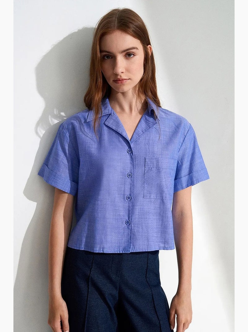 Chemise courte en popeline de coton pour femme dilvin Bleu pastel - Kiabi