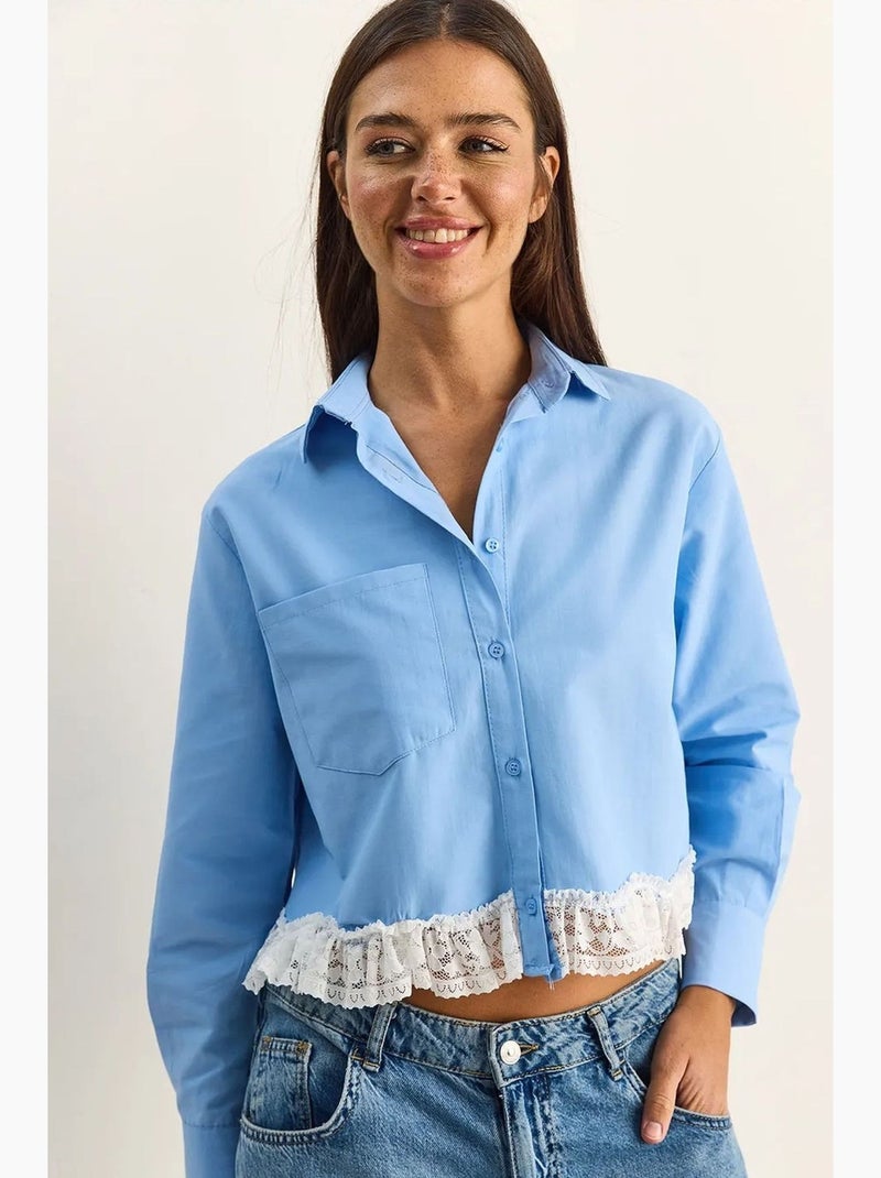 Chemise courte en popeline femme lucci Bleu ciel - Kiabi