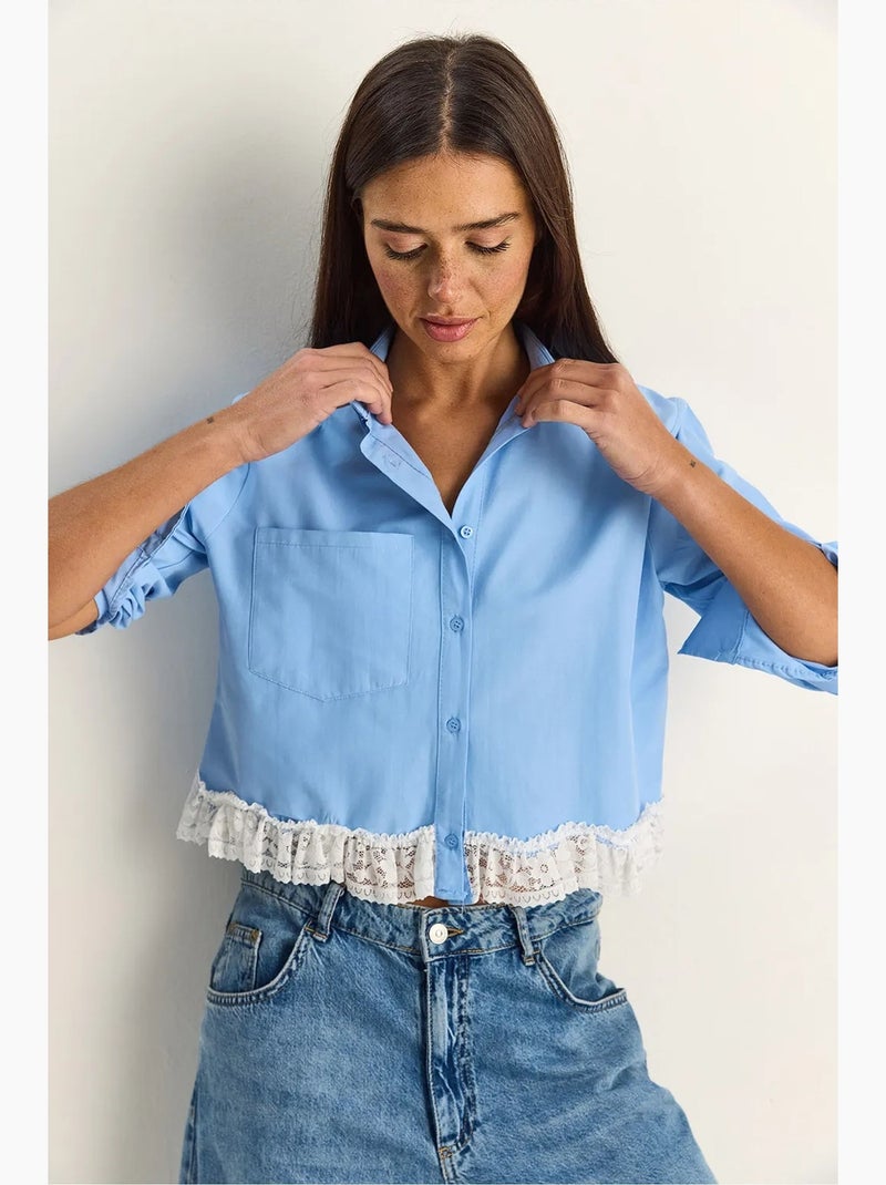 Chemise courte en popeline femme lucci Bleu ciel - Kiabi