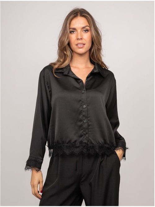 Chemise courte en satin bordée de dentelle olenka - Kiabi