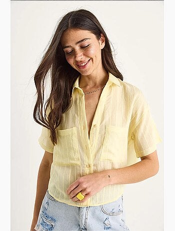 Chemise courte en viscose à rayures avec double poche lucci