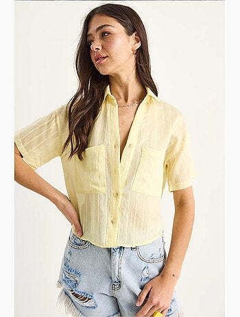 Chemise courte en viscose à rayures avec double poche lucci