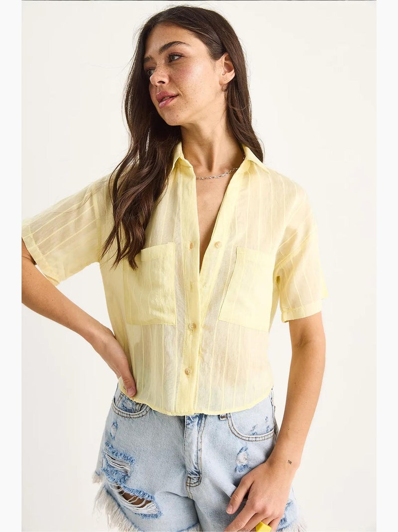 Chemise courte en viscose à rayures avec double poche lucci Jaune citron - Kiabi