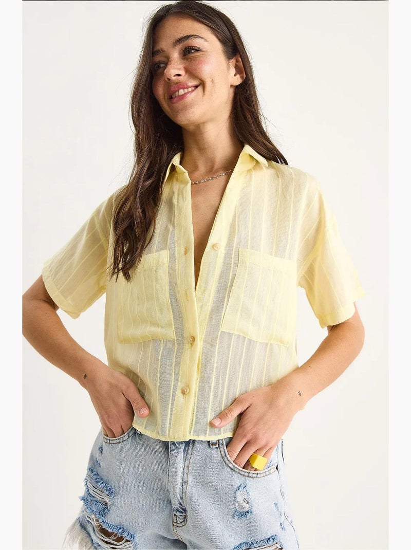 Chemise courte en viscose à rayures avec double poche lucci Jaune citron - Kiabi