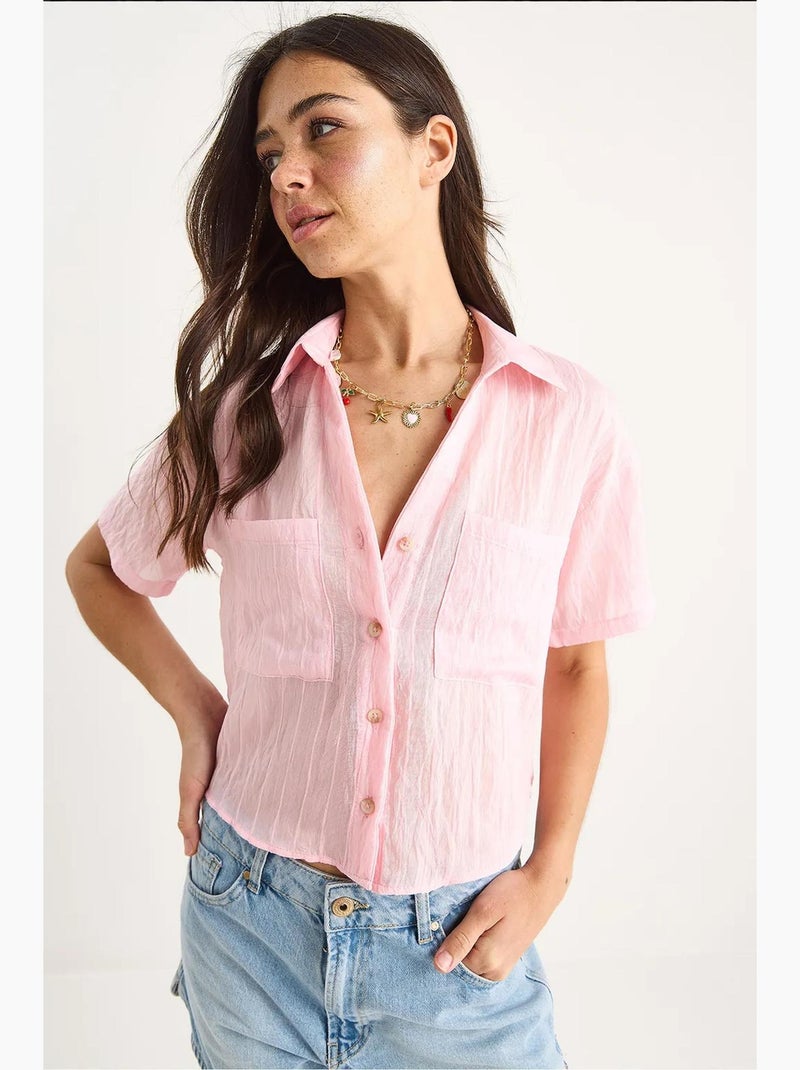 Chemise courte en viscose à rayures avec double poche lucci Rose fluo/Solinotes - Kiabi