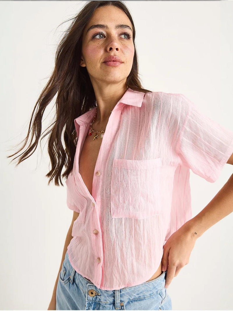 Chemise courte en viscose à rayures avec double poche lucci Rose fluo/Solinotes - Kiabi
