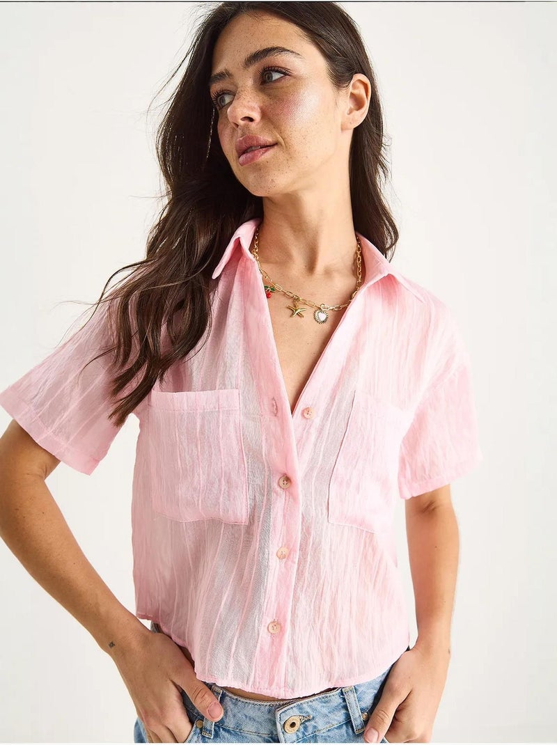 Chemise courte en viscose à rayures avec double poche lucci Rose fluo/Solinotes - Kiabi