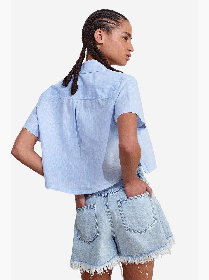 Chemise courte femme en mélange de lin dilvin Bleu ciel - Kiabi