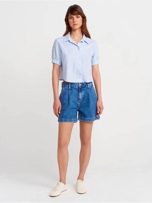 Chemise courte femme en mélange de lin dilvin - Kiabi