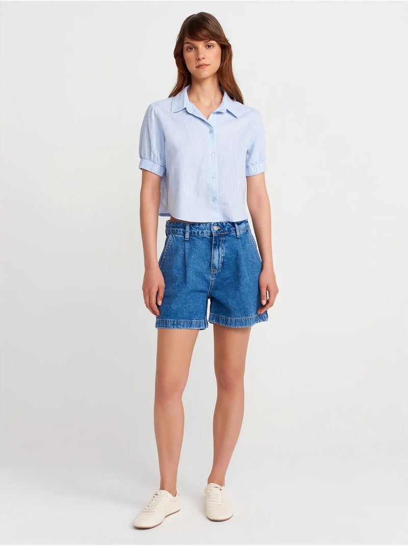 Chemise courte femme en mélange de lin dilvin Bleu ciel - Kiabi