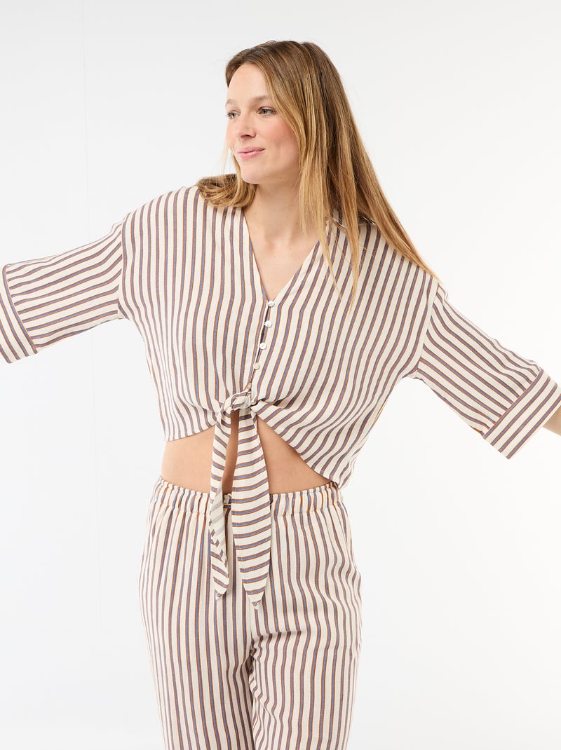 Chemise courte oversize nouée Beige - Kiabi