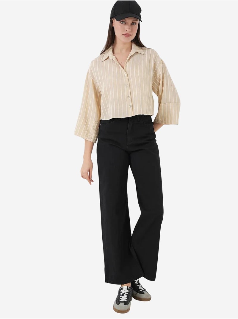 Chemise courte oversize rayée bdart Beige argile - Kiabi