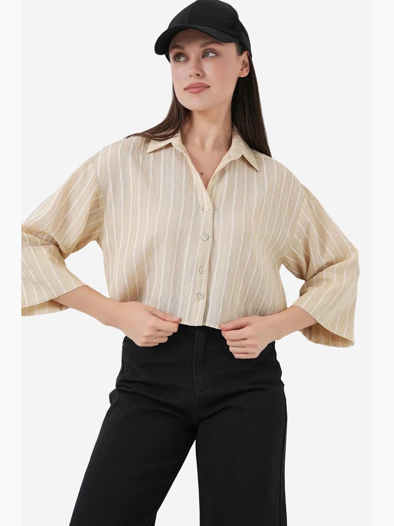 Chemise courte oversize rayée bdart Beige argile - Kiabi