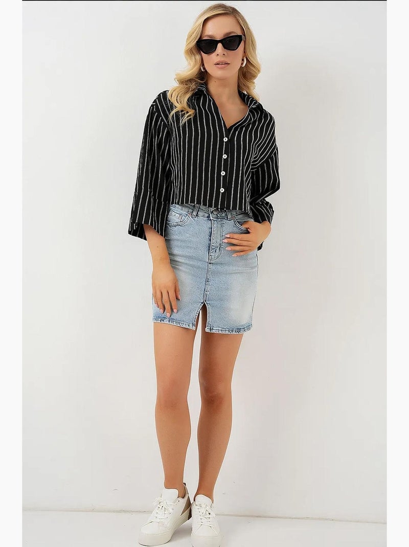 Chemise courte oversize rayée bdart Noir - Kiabi