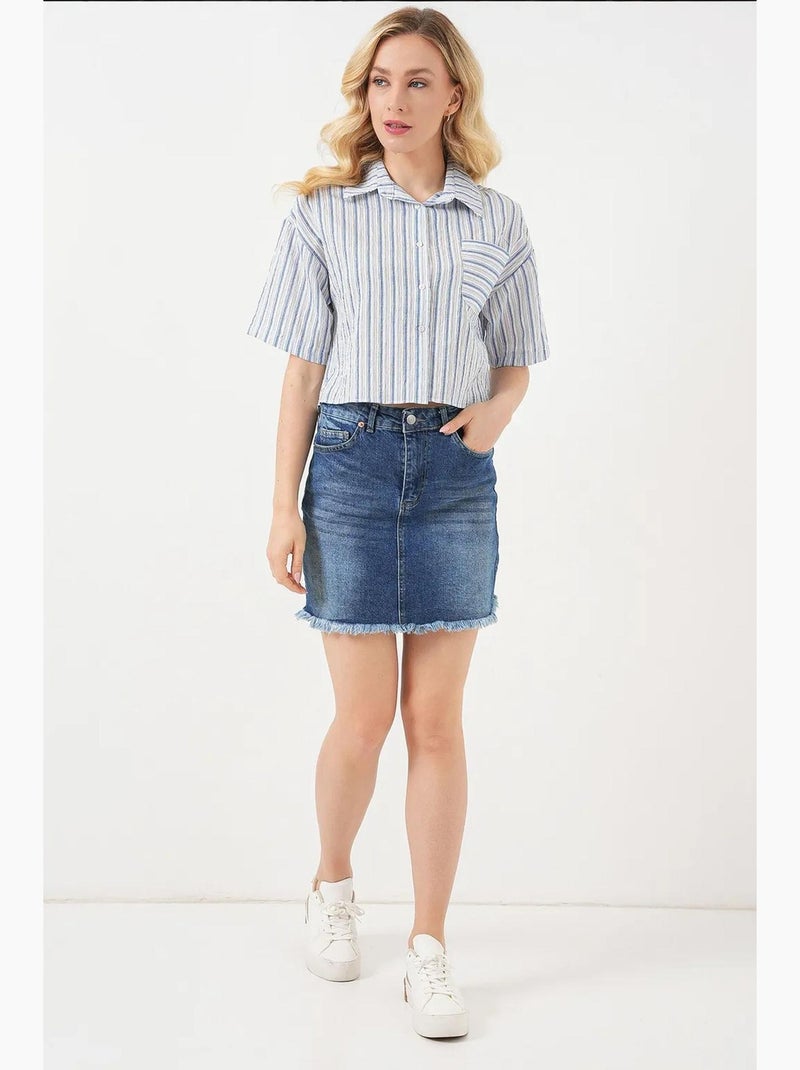 Chemise courte rayée avec poche bdart Bleu clair - Kiabi