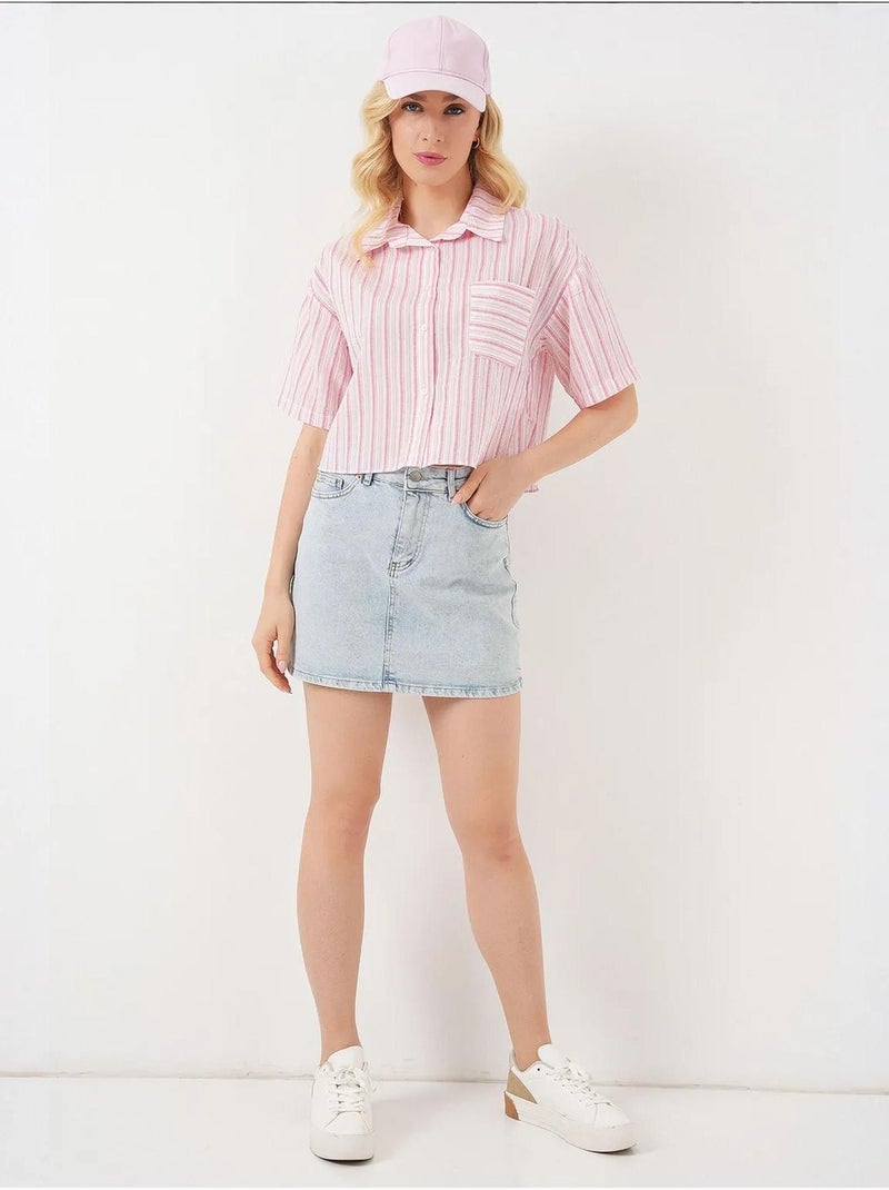 Chemise courte rayée avec poche bdart Rose pâle - Kiabi