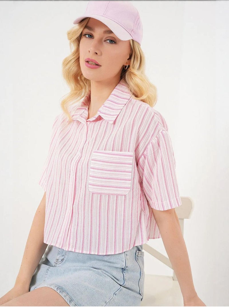 Chemise courte rayée avec poche bdart Rose pâle - Kiabi
