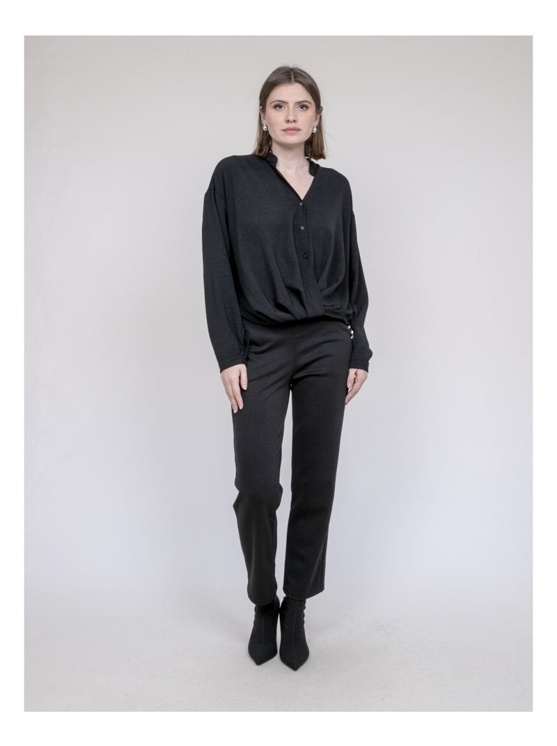 Chemise croisée devant en bas odacre Noir - Kiabi