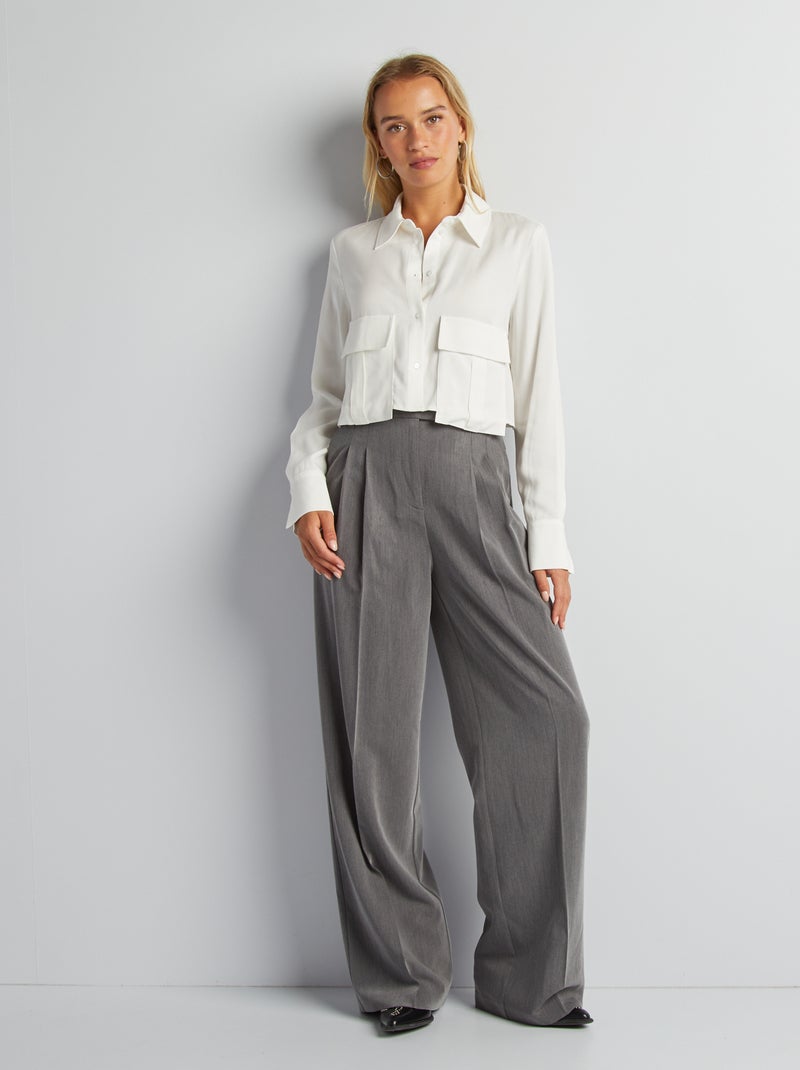 Chemise crop à manches longues blanc - Kiabi
