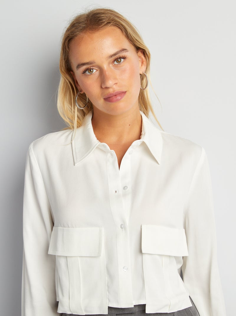Chemise crop à manches longues blanc - Kiabi