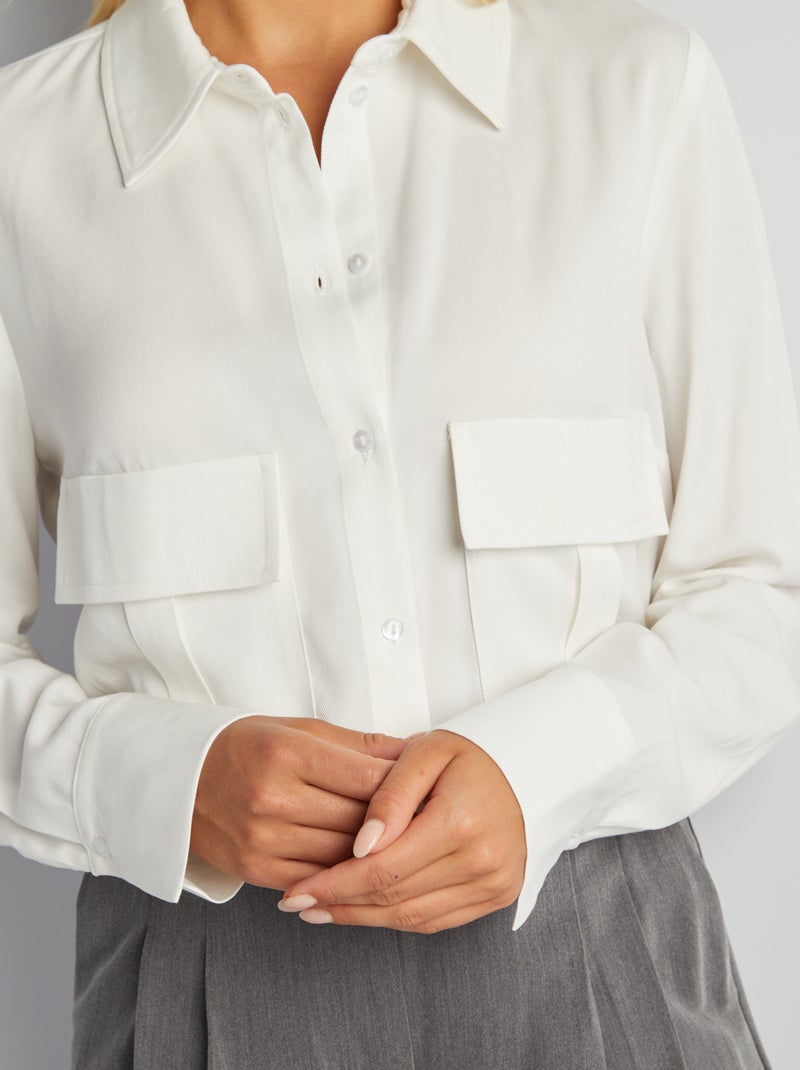 Chemise crop à manches longues blanc - Kiabi