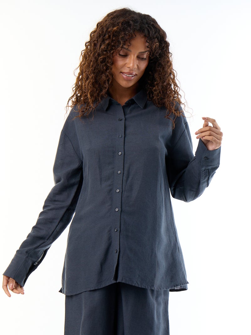Chemise de maternité en lin mélangé Bleu - Kiabi
