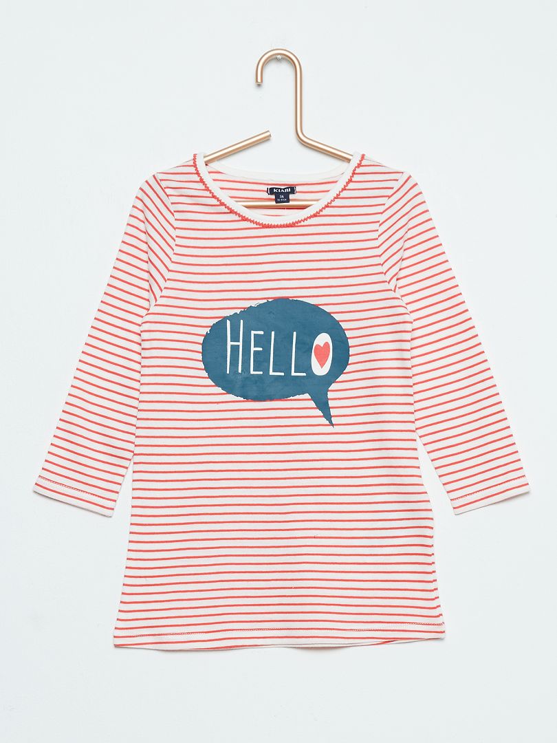 Chemise de nuit imprimé 'hello' écru/rouge rayé - Kiabi