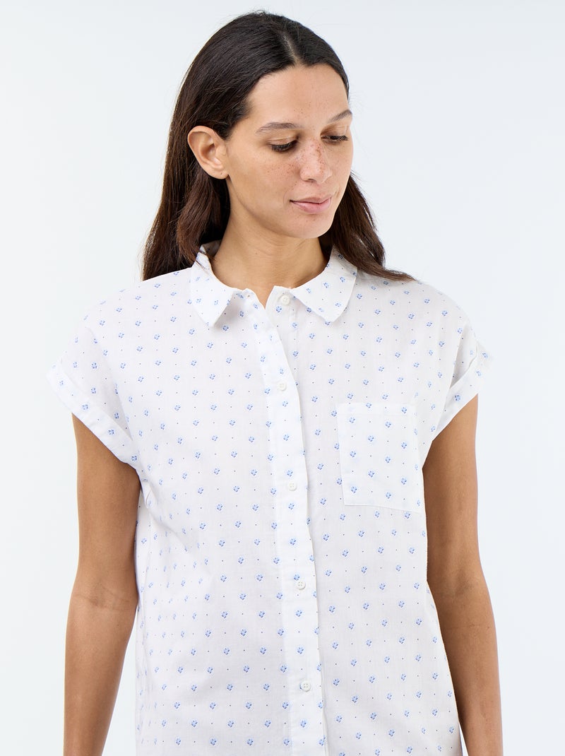 Chemise de nuit imprimée en voile de coton Blanc - Kiabi