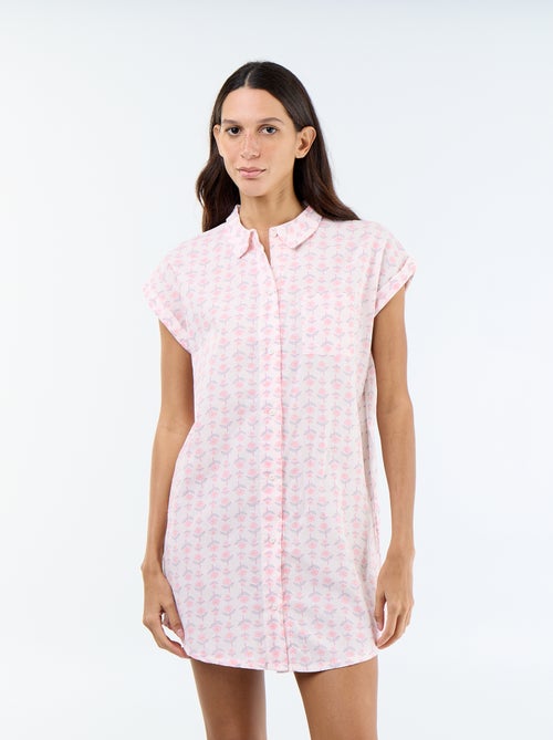 Chemise de nuit imprimée en voile de coton - Kiabi