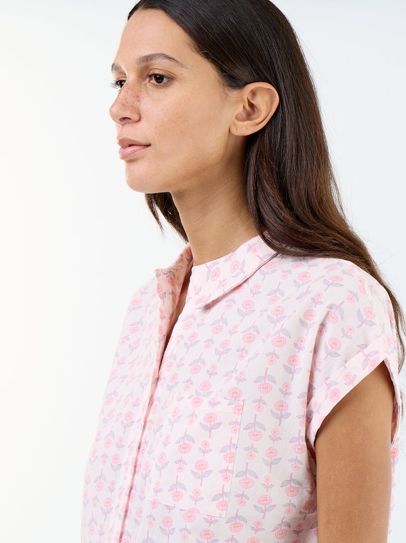 Chemise de nuit imprimée en voile de coton Rose - Kiabi