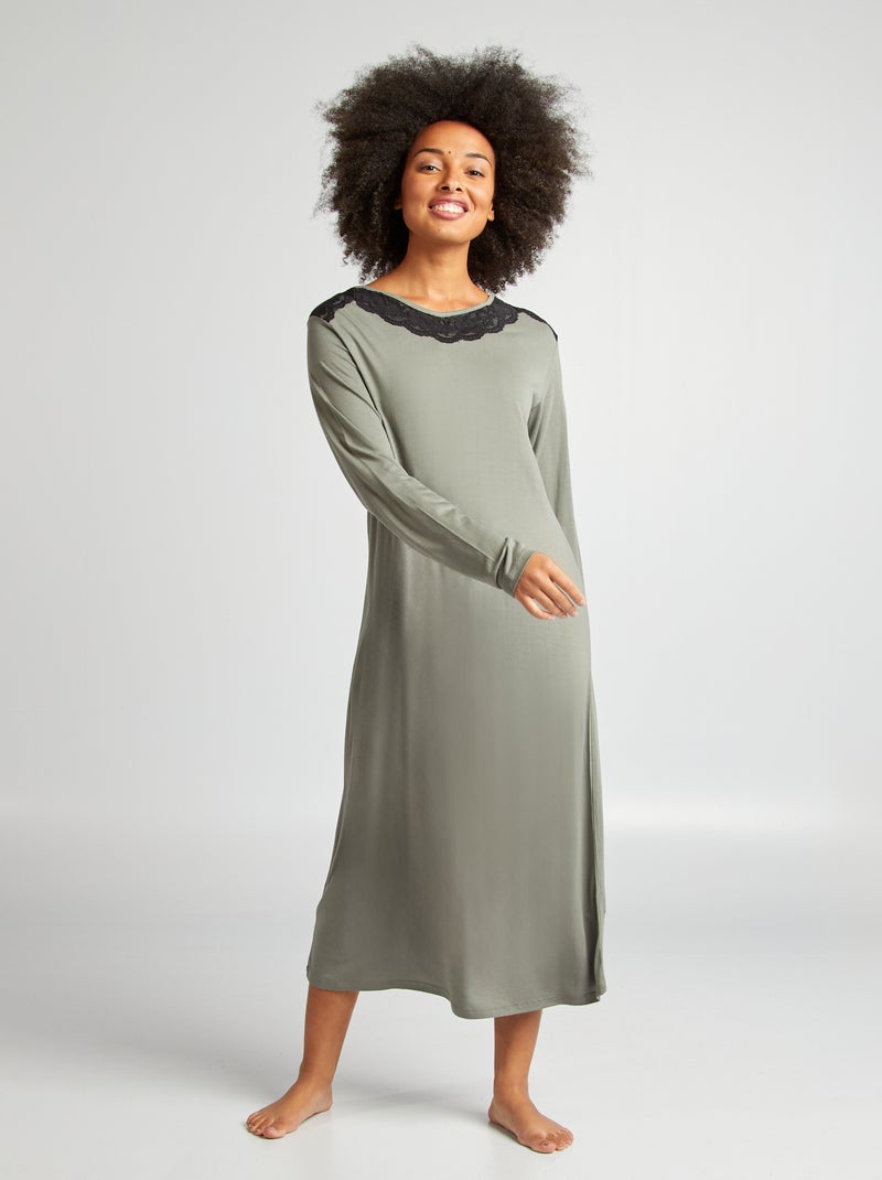 Chemise de nuit longue avec dentelle VERT - Kiabi