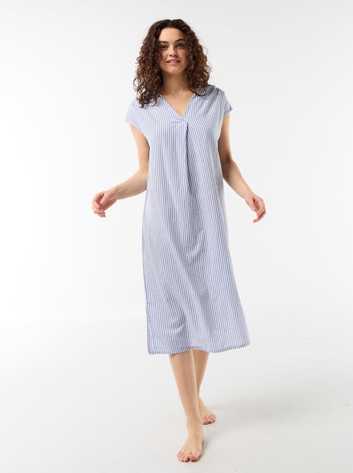 Chemise de nuit longue en voile de coton - Kiabi