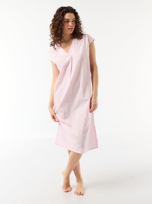 Chemise de nuit longue en voile de coton - Kiabi