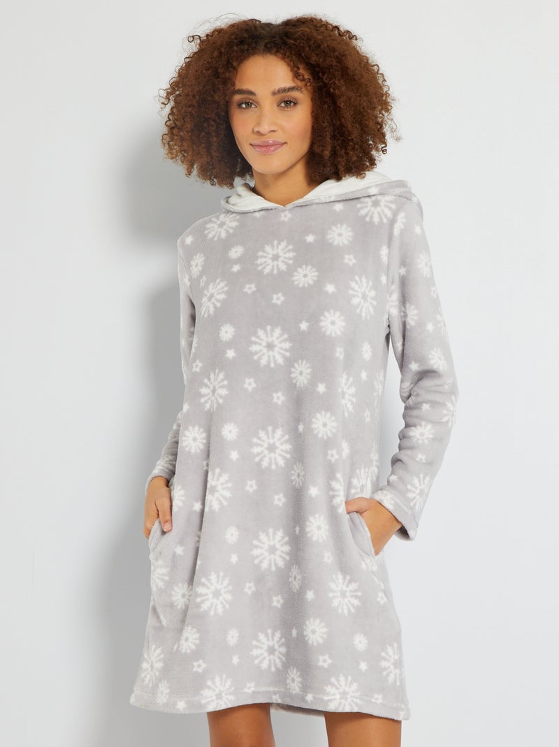 Chemise de nuit maille peluche gris - Kiabi