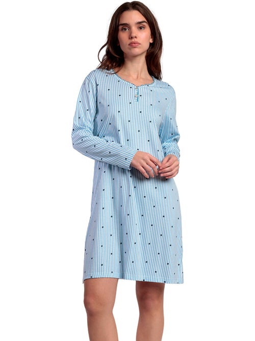 Chemise de nuit manches longues col rond stripes and stars - Kiabi