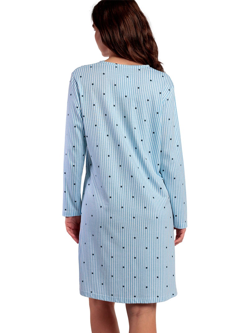 Chemise de nuit manches longues col rond stripes and stars Bleu - Kiabi