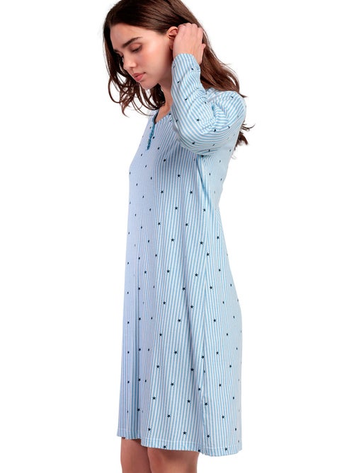 Chemise de nuit manches longues col rond stripes and stars - Kiabi