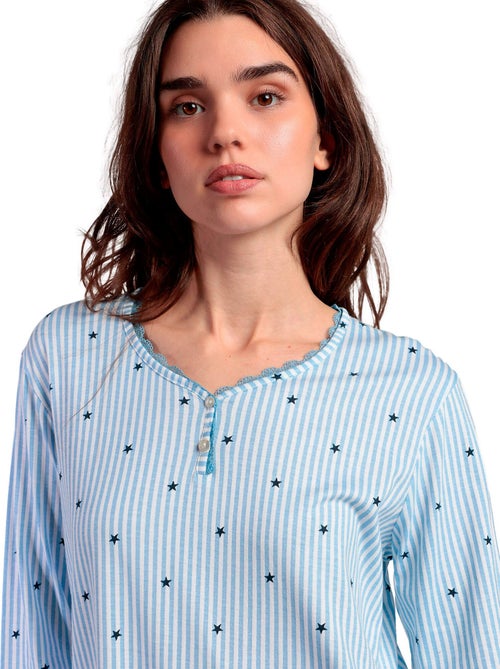 Chemise de nuit manches longues col rond stripes and stars - Kiabi