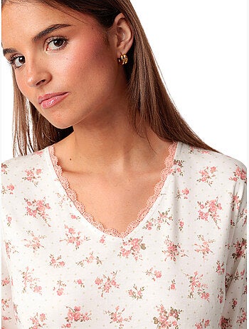 Chemise de nuit manches longues dots and flowers