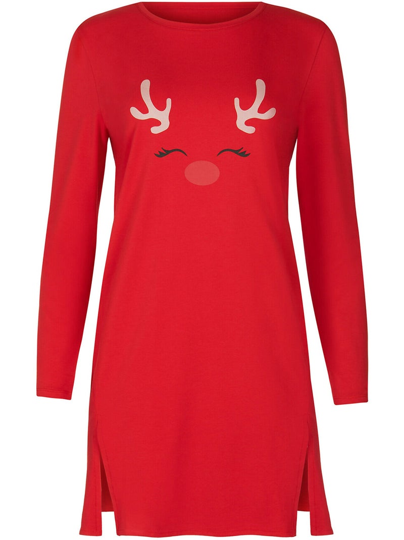Chemise de nuit manches longues holiday Rouge - Kiabi